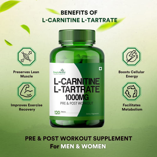 Simply Herbal L-Carnitine With L-Tartrate 1000mg Pre & Post Workout - 120 Tablets