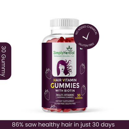 Simply Herbal Hair Vitamin Gummies with Biotin, Keratin & Vitamin A, C, D, E, B5, B6, B12 -30 Gummies