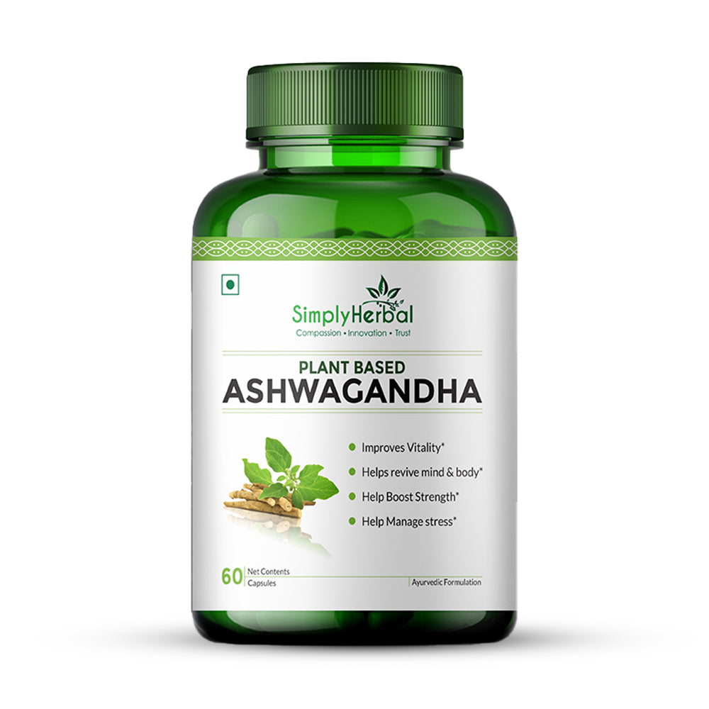 Simply Herbal Ashwagandha General Wellness, Vitality, Manage Stress & Anxiety 1000mg -60 Capsules