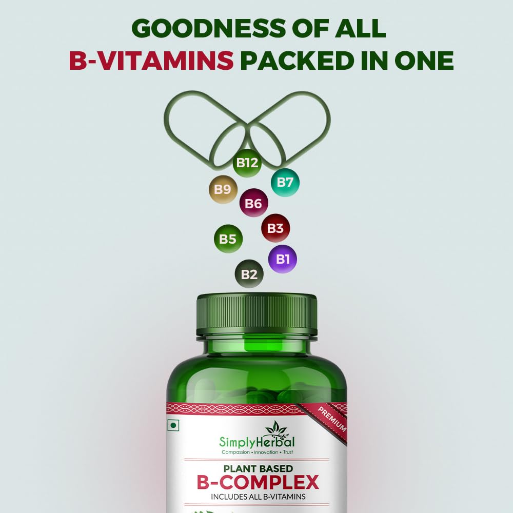 Simply Herbal Plant-Based Vitamin B Complex 100% RDA B1, B2, B3, B5, B ...