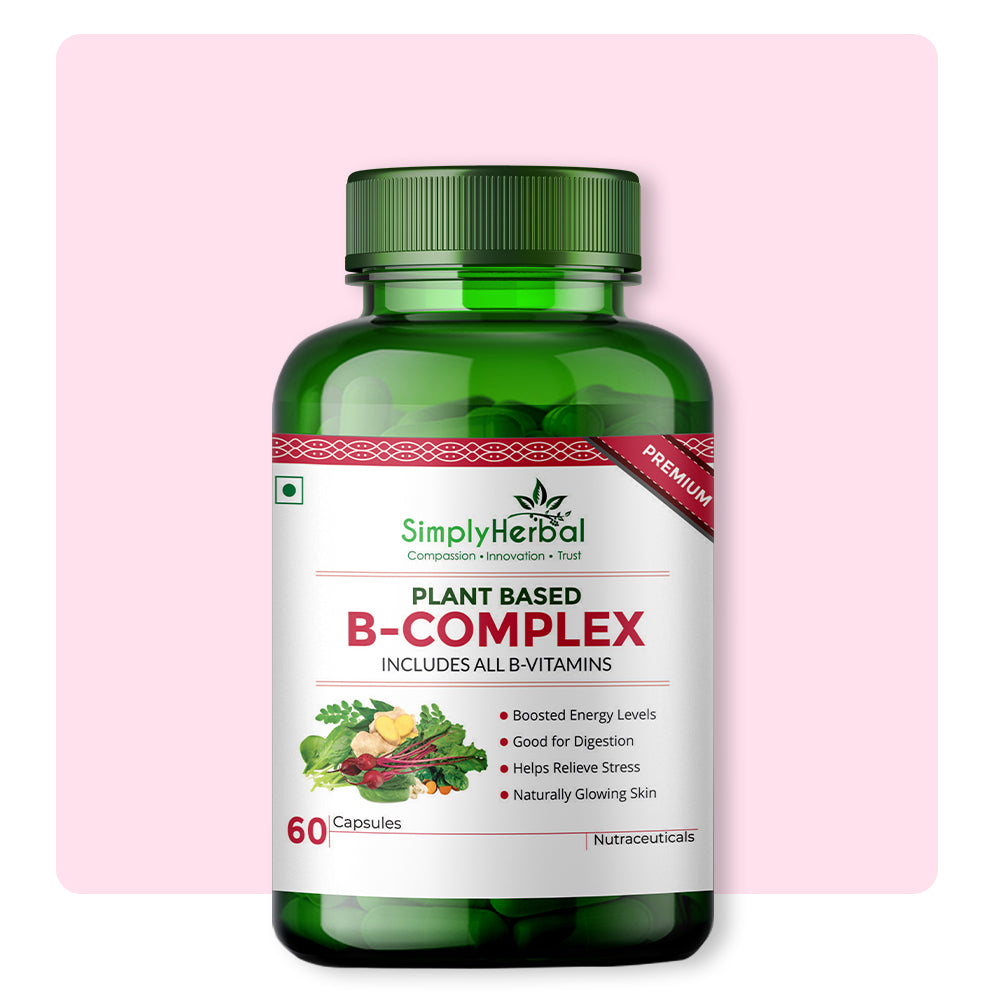 Simply Herbal Plant-Based Vitamin B Complex 100% RDA B1, B2, B3, B5, B6, B7, B9 & B12 - 60 Capsules