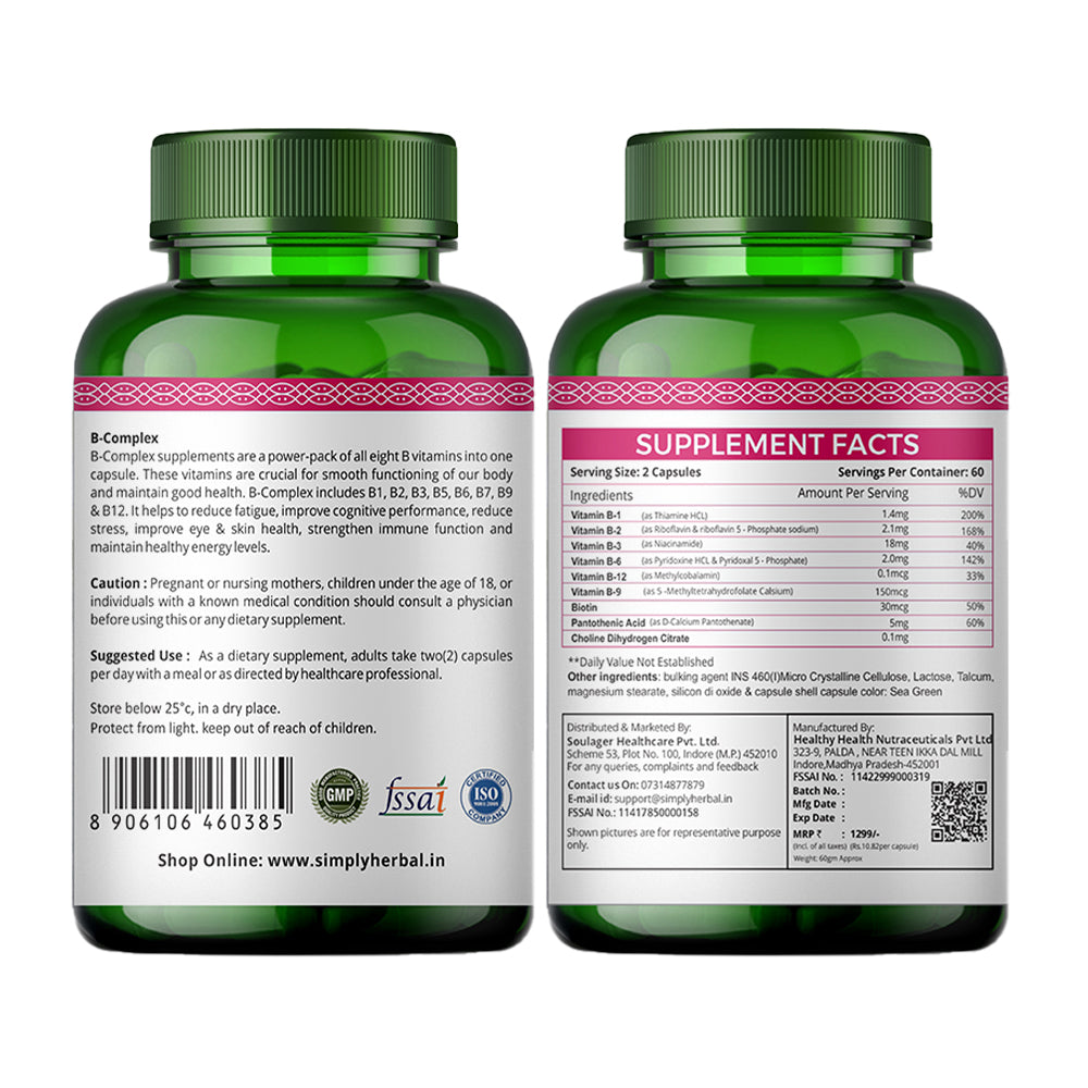 Simply Herbal Vitamin B-Complex Premium Biologically Active Formula-120 Capsules