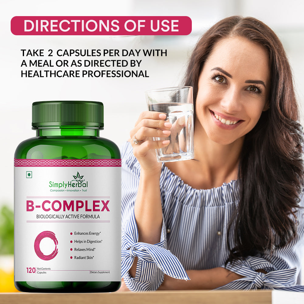 Simply Herbal Vitamin B-Complex Premium Biologically Active Formula-120 Capsules