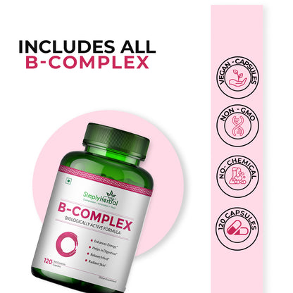 Simply Herbal Vitamin B-Complex Premium Biologically Active Formula-120 Capsules