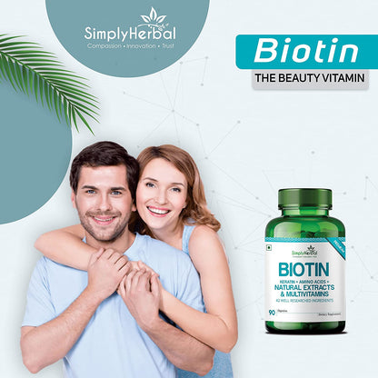 Simply Herbal Biotin With Keratin +Amino Acid +Natural Extract & Multivitamin -90 Capsules