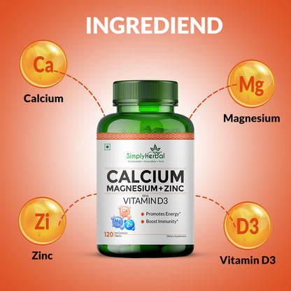 Simply Herbal Calcium Magnesium Zinc Vitamin D3 With Vitamin B12 -120 Tablets