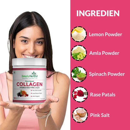 Simply Herbal Plant-Based Collagen Powder Peptide Builder With Vitamin C, Silica, & Biotin –300gm