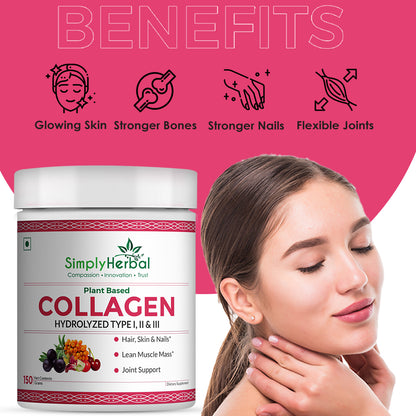 Simply Herbal Plant-Based Collagen Powder Peptide Builder With Vitamin C, Silica, & Biotin –300gm