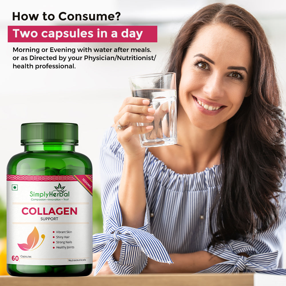Simply Herbal Plant-based Collagen Support With Vitamin C & White Kidney Beans 1000mg -60 Capsules