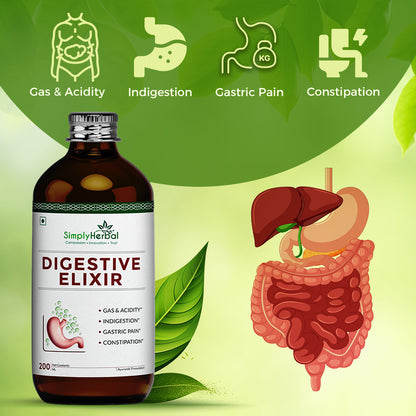 Simply Herbal Ayurvedic Digestive Elixir Syrup Tonic Enriched With 37 Digestion Enzymes - 200ml