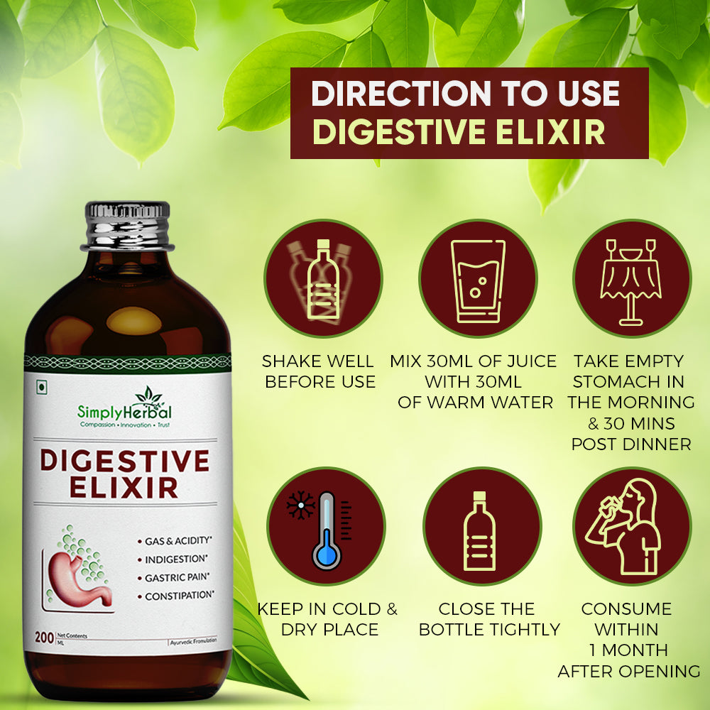 Simply Herbal Ayurvedic Digestive Elixir Syrup Tonic Enriched With 37 Digestion Enzymes - 200ml