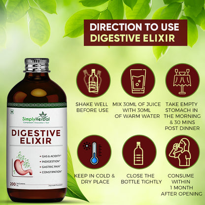 Simply Herbal Ayurvedic Digestive Elixir Syrup Tonic Enriched With 37 Digestion Enzymes - 200ml