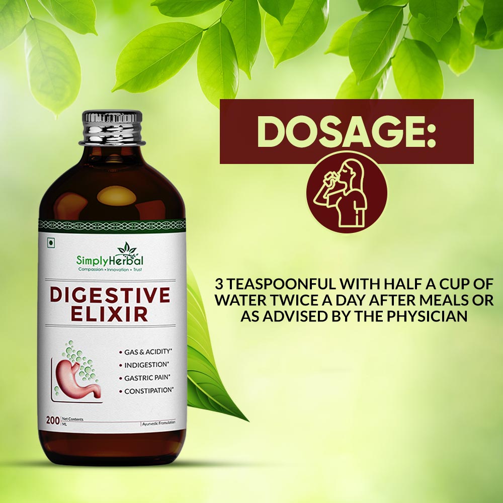 Simply Herbal Ayurvedic Digestive Elixir Syrup Tonic Enriched With 37 Digestion Enzymes - 200ml