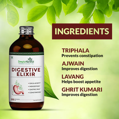 Simply Herbal Ayurvedic Digestive Elixir Syrup Tonic Enriched With 37 Digestion Enzymes - 200ml