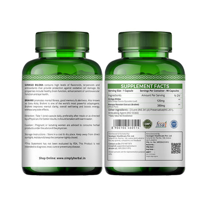 Simply Herbal Ginkgo Biloba With Brahmi 500mg - 90 Capsules