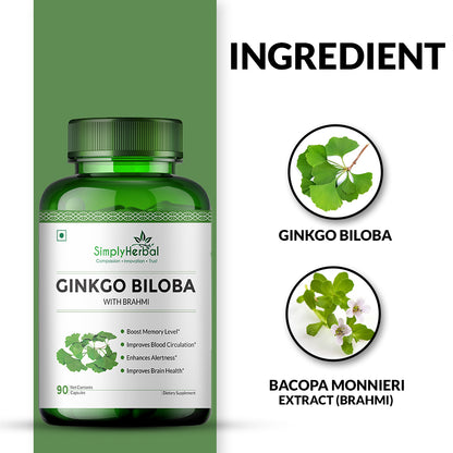 Simply Herbal Ginkgo Biloba With Brahmi 500mg - 90 Capsules