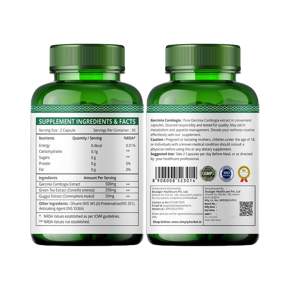 Simply Herbal Garcinia Cambogia With Green Coffee, Green Tea & Guggul Extract 800mg -60 Capsules