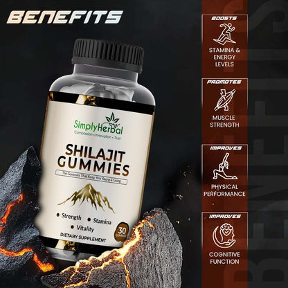 Simply Herbal Shilajit Gummies | With Shilajit Extract, Chicory Root & Ashwagandha | Strength, Stamina & Vitality Support | 30 Gummies | Vegan | Gluten-Free