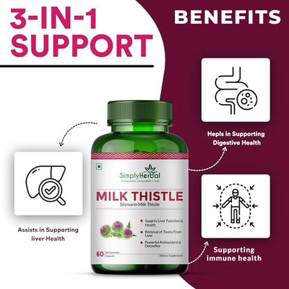 Simply Herbal Milk Thistle (Silymarin) Support Liver Health 500Mg - 60 Capsules