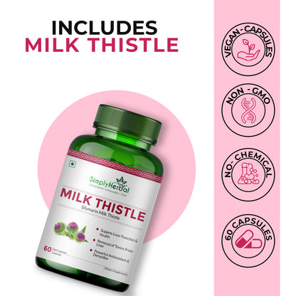 Simply Herbal Milk Thistle (Silymarin) Support Liver Health 500Mg - 60 Capsules