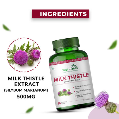 Simply Herbal Milk Thistle (Silymarin) Support Liver Health 500Mg - 60 Capsules