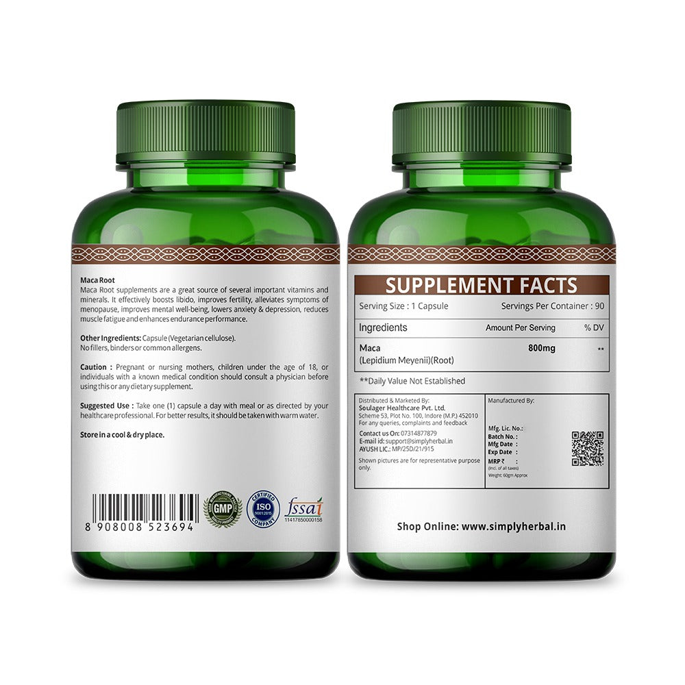 Simply Herbal Maca Root Extract 800 Mg Veg Capsules - 90 Count