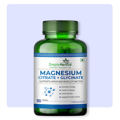 Simply Herbal Magnesium Citrate -Muscle & Nerve Function, Bone & Heart Health 330mg -90 Tablets
