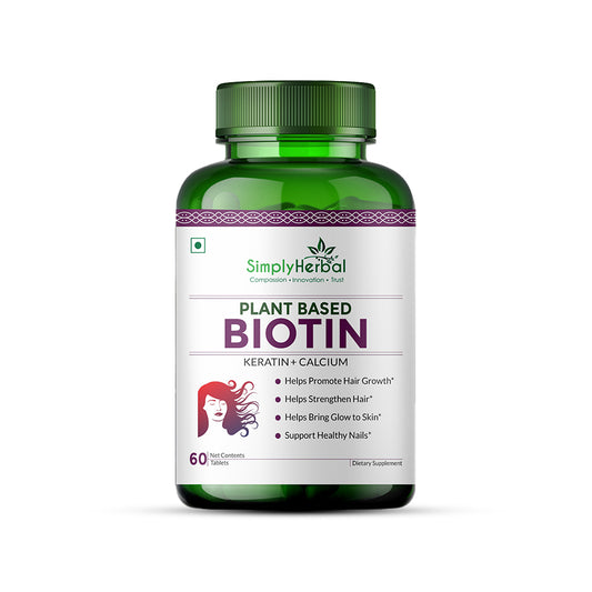 Simply Herbal Plant-Based Biotin With Keratin+Calcium for Hair Nail Skin -60 Tablets