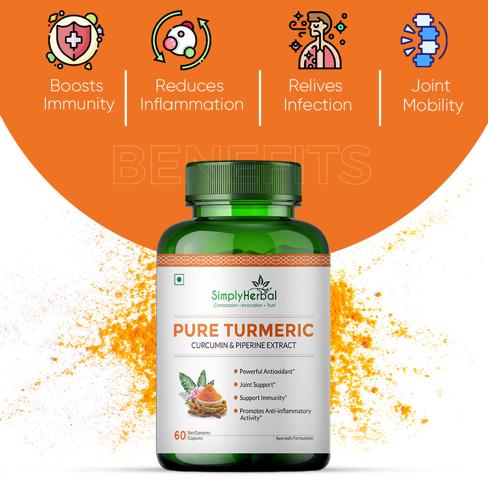 Simply Herbal Pure Turmeric Curcumin & Piperine Extract 800mg- 60 Capsules