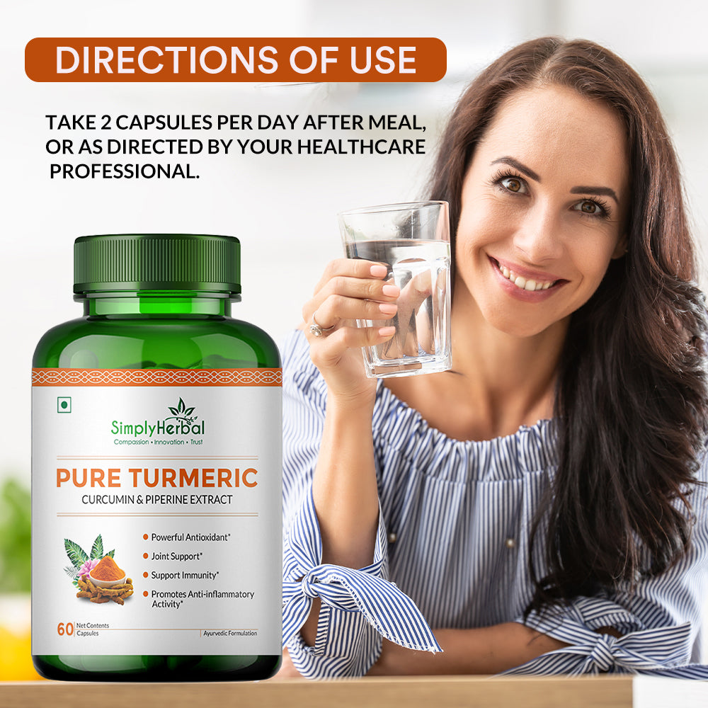 Simply Herbal Pure Turmeric Curcumin & Piperine Extract 800mg- 60 Capsules