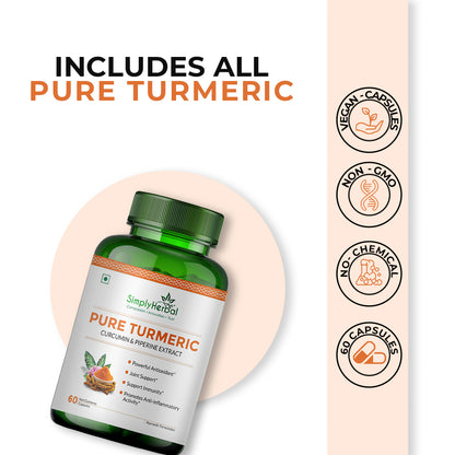 Simply Herbal Pure Turmeric Curcumin & Piperine Extract 800mg- 60 Capsules