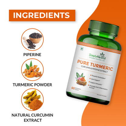 Simply Herbal Pure Turmeric Curcumin & Piperine Extract 800mg- 60 Capsules