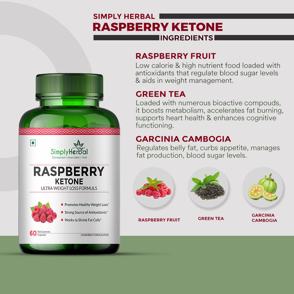 Simply Herbal Raspberry Ketone with Green Tea & Garcinia Cambogia 800Mg - 60 Capsules