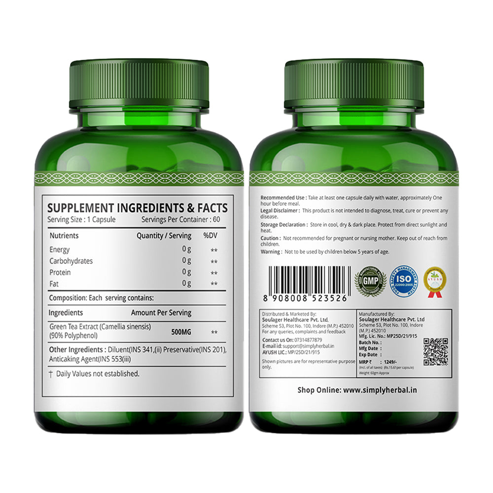 Simply Herbal Green Tea Extract Capsules 500mg - 60 Capsules