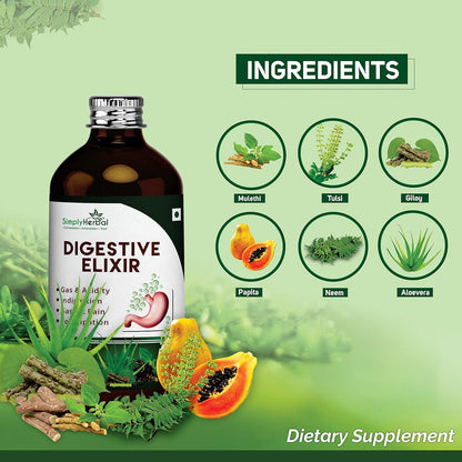 Simply Herbal Ayurvedic Digestive Elixir Syrup Tonic Enriched With 37 Digestion Enzymes - 450ml