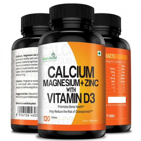 Simply Herbal Calcium Magnesium Zinc Vitamin D3 With Vitamin B12 -120 Tablets