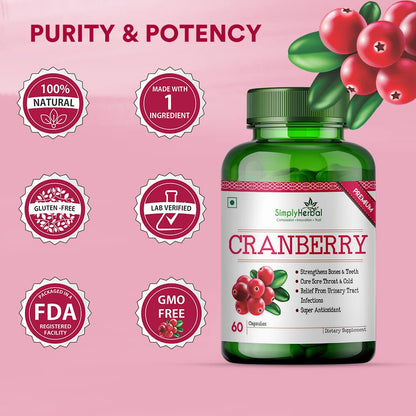 Simply Herbal D Mannose Cranberry Urinary Tract Health 800MG –60 Capsules