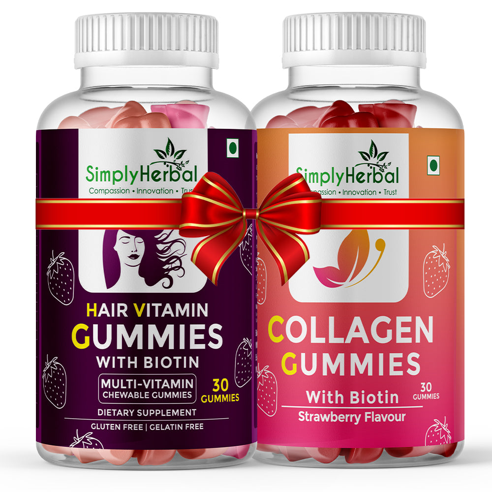 SimplyHerbal Vitamin Gummies Hair, Skin & Nail Health Combo Pack ( Collagen + Biotin )