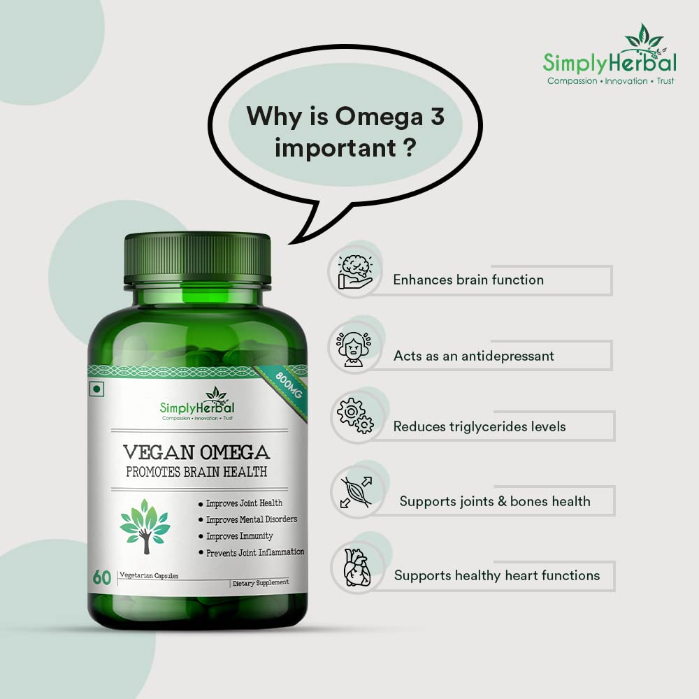 Simply Herbal Vegan Omega 3 Extract (DHA 10%) for Brain Function 500mg - 60 Capsules