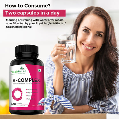 Simply Herbal Vitamin B-Complex Premium Biologically Active Formula-120 Capsules