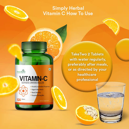 Simply Herbal Vitamin-C for Glowing Skin, Bone & Immune Health 1000mg - 120 Tablets