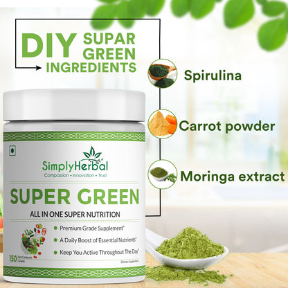 Simply Herbal Super Green Herbs Mix Supplement Powder (All in One Nutrition) – 300 GM