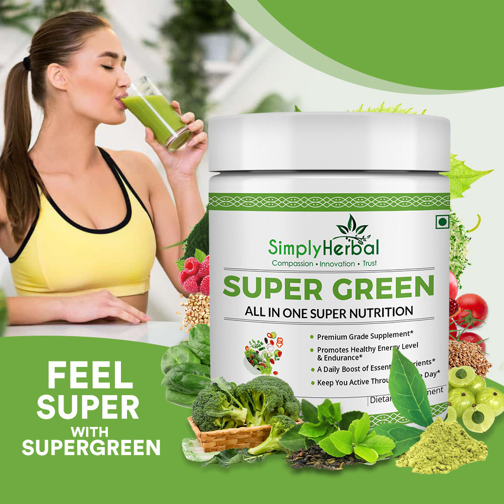 Simply Herbal Super Green Herbs Mix Supplement Powder (All in One Nutrition) – 300 GM