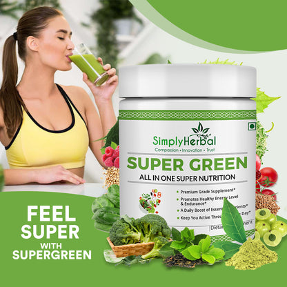 Simply Herbal Super Green Herbs Mix Supplement Powder (All in One Nutrition) – 300 GM