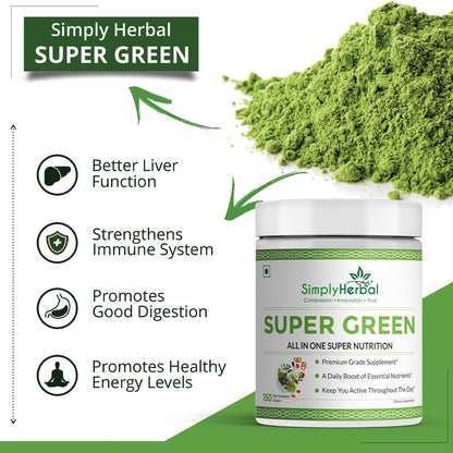 Simply Herbal Super Green Herbs Mix Supplement Powder (All in One Nutrition) – 300 GM