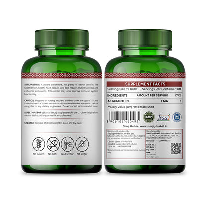 Simply Herbal Astaxanthin Supplement Tablets - 60 Tablets