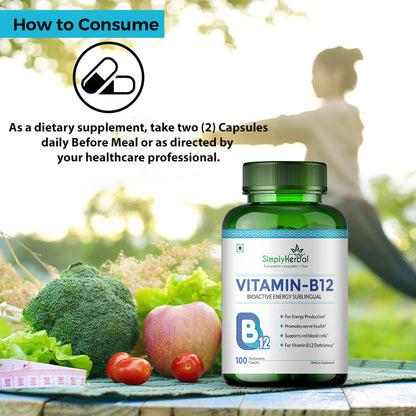 Simply Herbal Vitamin B12, Methyl B12 Bioactive Energy Sublingual -100 Capsules