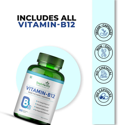 Simply Herbal Vitamin B12, Methyl B12 Bioactive Energy Sublingual -100 Capsules