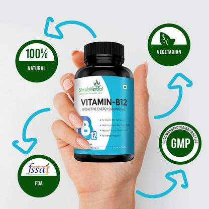 Simply Herbal Vitamin B12, Methyl B12 Bioactive Energy Sublingual -100 Capsules