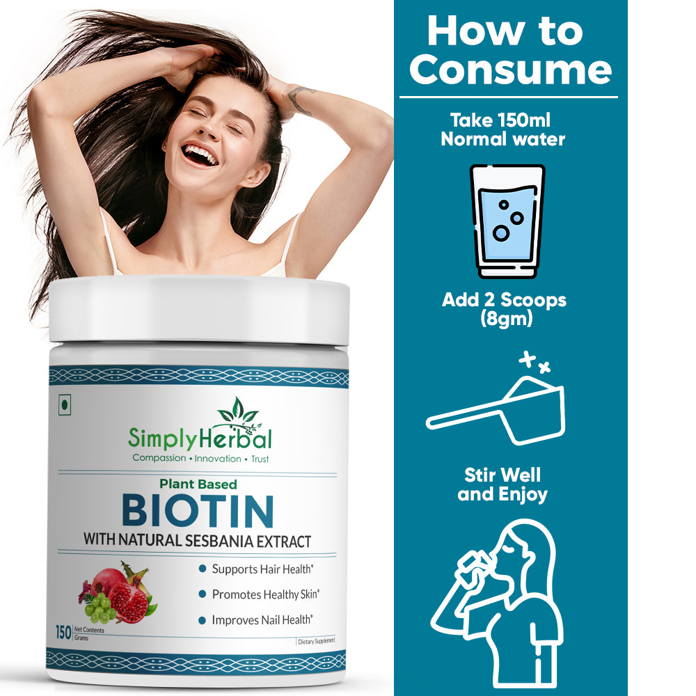 Simply Herbal Plant-Based Biotin Powder with Natural Sesbania Agati Extract – 300 Gm